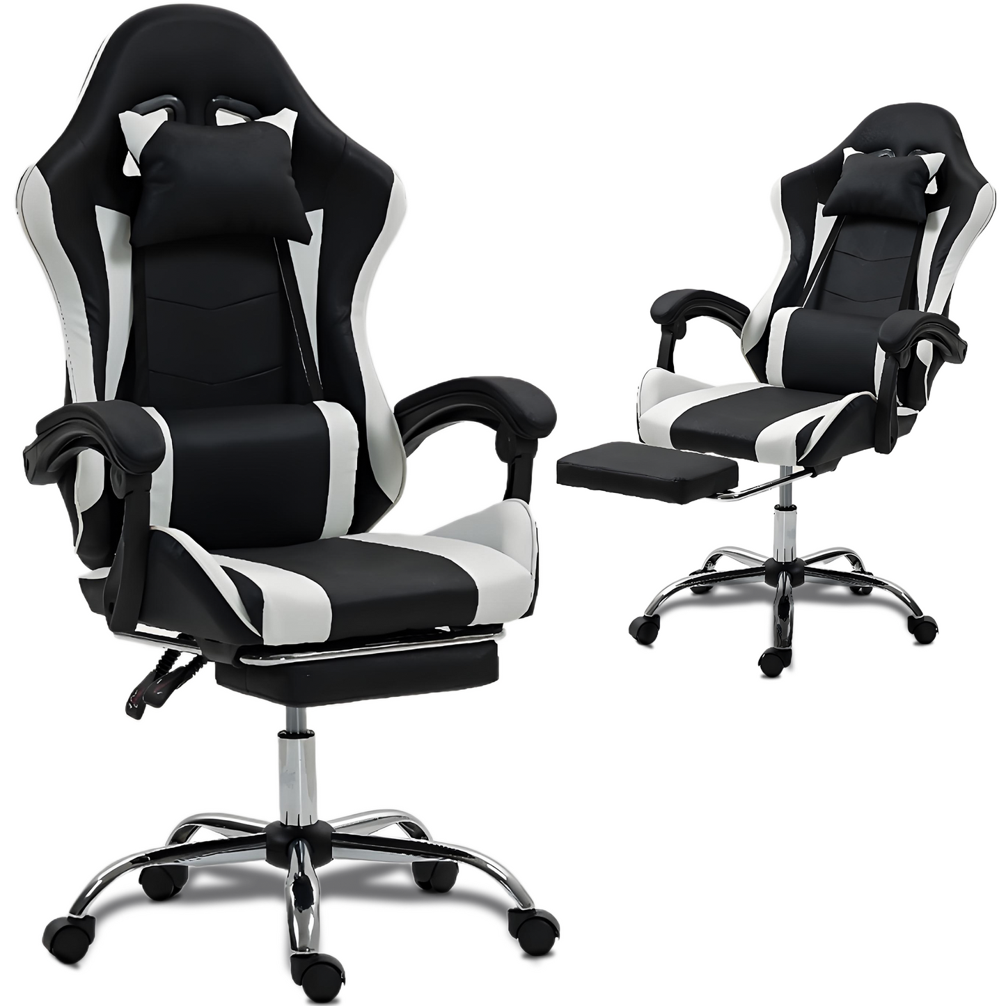 DELMANGO Ergonomic Gaming Chair with Massage Lumbar Support and Adjustable Headrest & Footrest, White