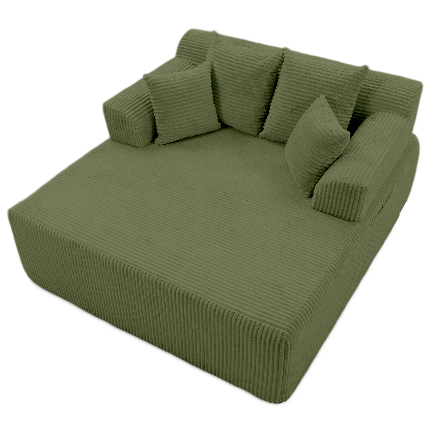 DELMANGO 58" Corduroy Chaise Lounge Chair, Oversized Boneless Sleeper Sofa with Armrests & 4 Pillows, No Assembly, for Living Room, Green