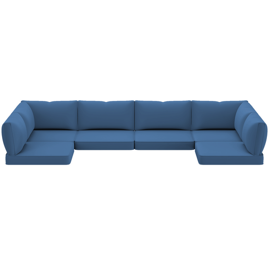 DELMANGO Outdoor Replacement Cushions 14-Piece Deep Seat Water-Resistant Patio Furniture Cushions for 6-Seat Sectional Rattan Sets, Blue