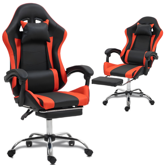 DELMANGO Massage Gaming Chair - Ergonomic Office Chair with Adjustable Headrest & Footrest, 90-135¡ã Recline & 360¡ã Swivel, Red