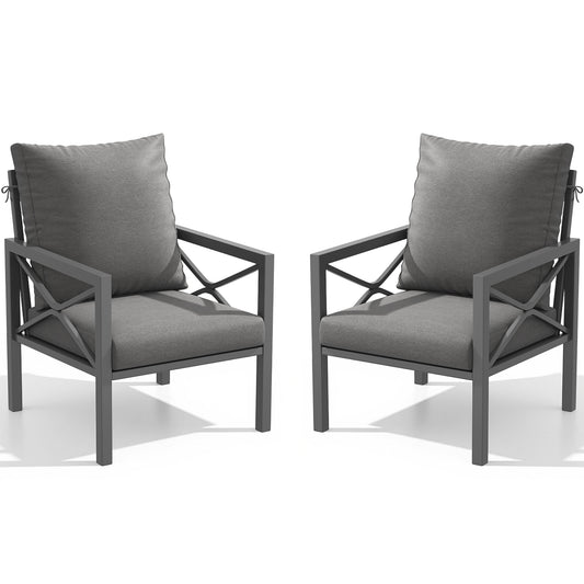 DELMANGO 2 Pieces Outdoor Furniture Patio Chairs, All Weather Patio Dining Chairs, Outdoor Bistro Armchairs with Cushions, for Conversation, Porch, Deck, Balcony, Grey