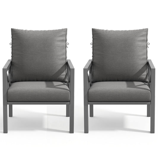 DELMANGO 2 Pieces Outdoor Furniture Patio Chairs, All Weather Patio Dining Chairs, Outdoor Bistro Armchairs with Cushions, for Conversation, Porch, Deck, Balcony, Grey