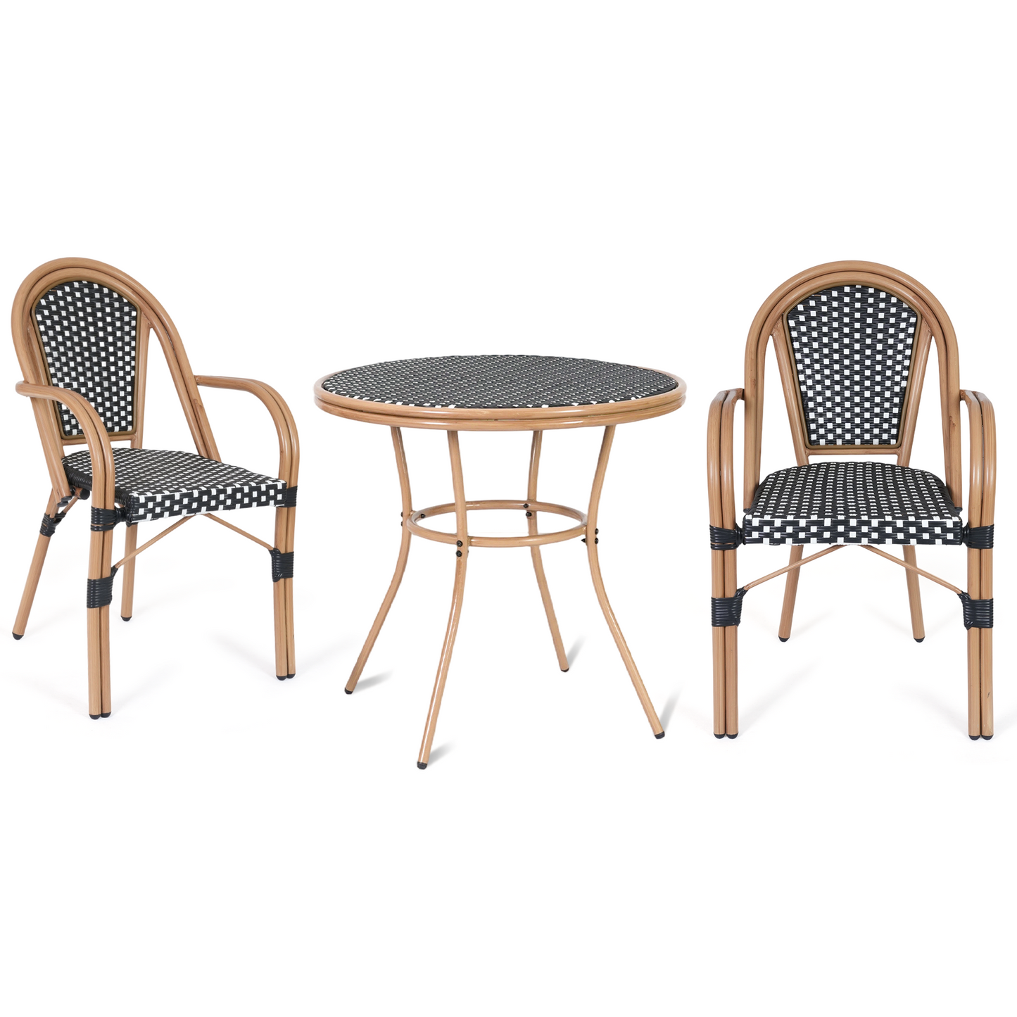 DELMANGO 3 Piece Bistro Table Chair Set, Outdoor Wicker Round Table and 2 Dining Chairs for Garden Balcony Porch, Black/White (Copy)
