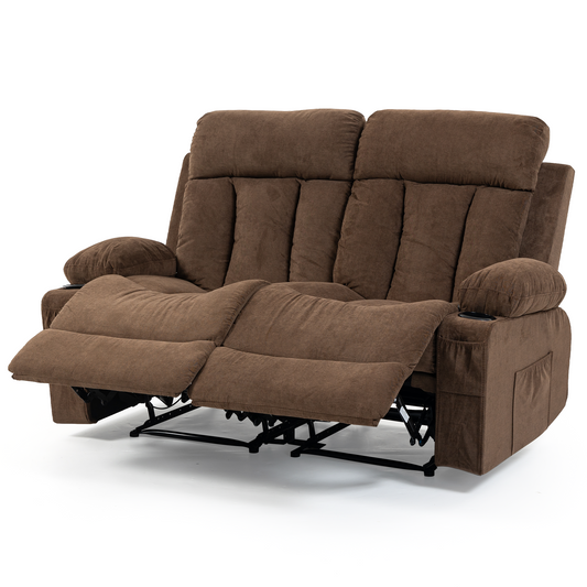 DELMANGO 2-Seater Loveseat Recliner Sofa with Cup Holders, Manual Reclining Dual Seat Couch for Living Room, Home Theater & Small Spaces, Brown