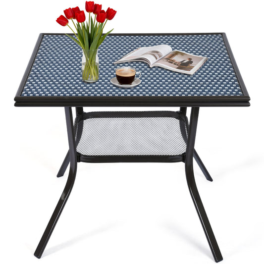 DELMANGO Square Outdoor Bistro Table with Matal Frame and Adjustable Foot Pads for Garden Balcony, Blue/White