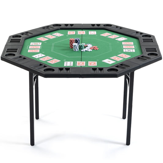DELMANGO Foldable Poker Table for 8 Players Octagon Game Table with Cup Holders & Chip Trays, Portable Casino Table for Texas Holdem, Blackjack, Home Game Nights Green
