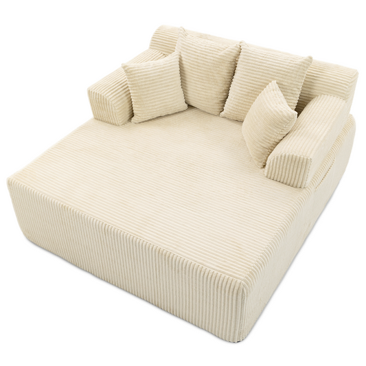DELMANGO 58" Corduroy Chaise Lounge Chair, Oversized Boneless Sleeper Sofa with Armrests & 4 Pillows, No Assembly, for Living Room, Beige