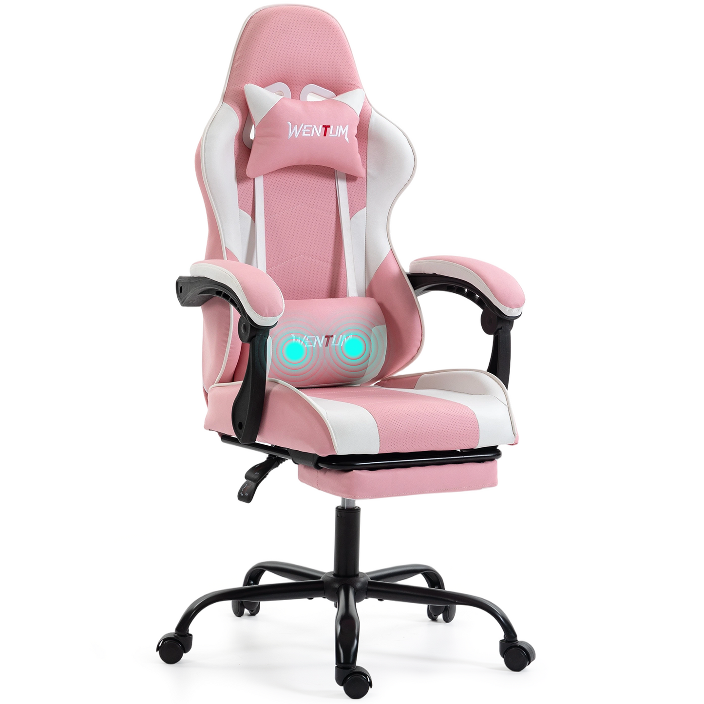 DELMANGO Ergonomic Reclining Gaming Chair with Linkage Armrests & Footrest, Racing Style Office Chair, PU Leather Computer Desk Chair, Pink