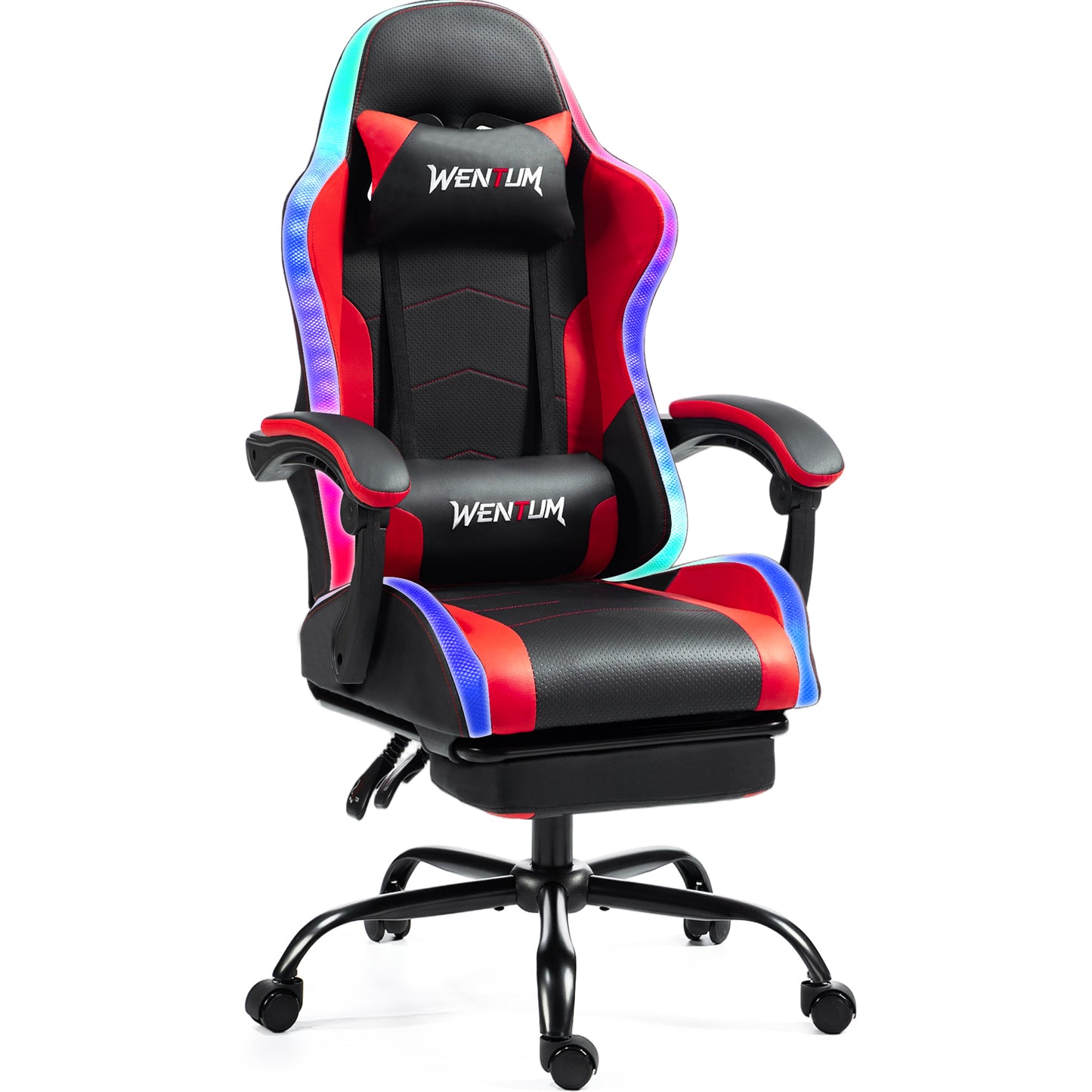 Delmango RGB Ergonomic Gaming Chair with Massage, LED Lights, Footrest, Lumbar Support, Red