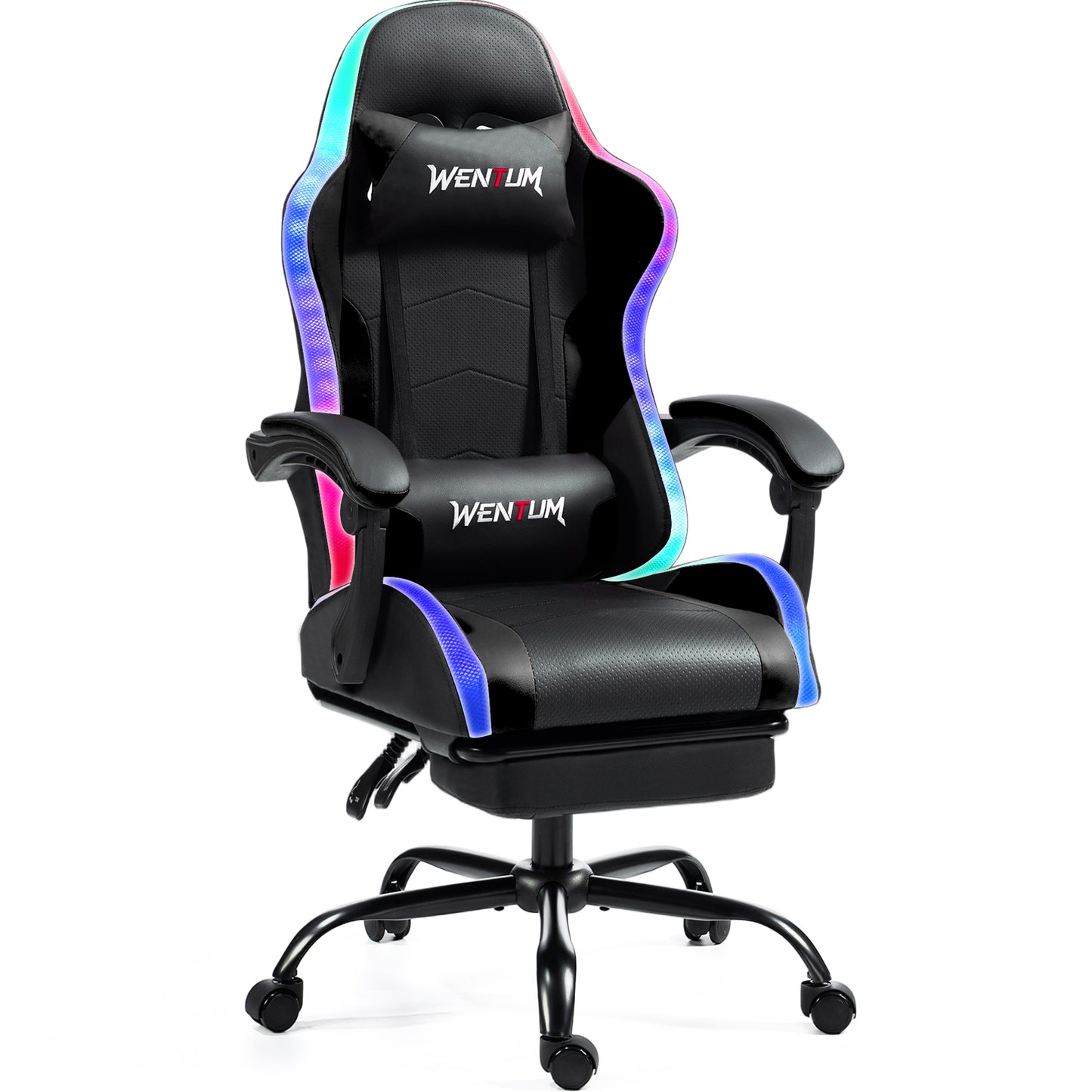 Delmango RGB Ergonomic Gaming Chair with Massage, LED Lights, Footrest, Lumbar Support, Black
