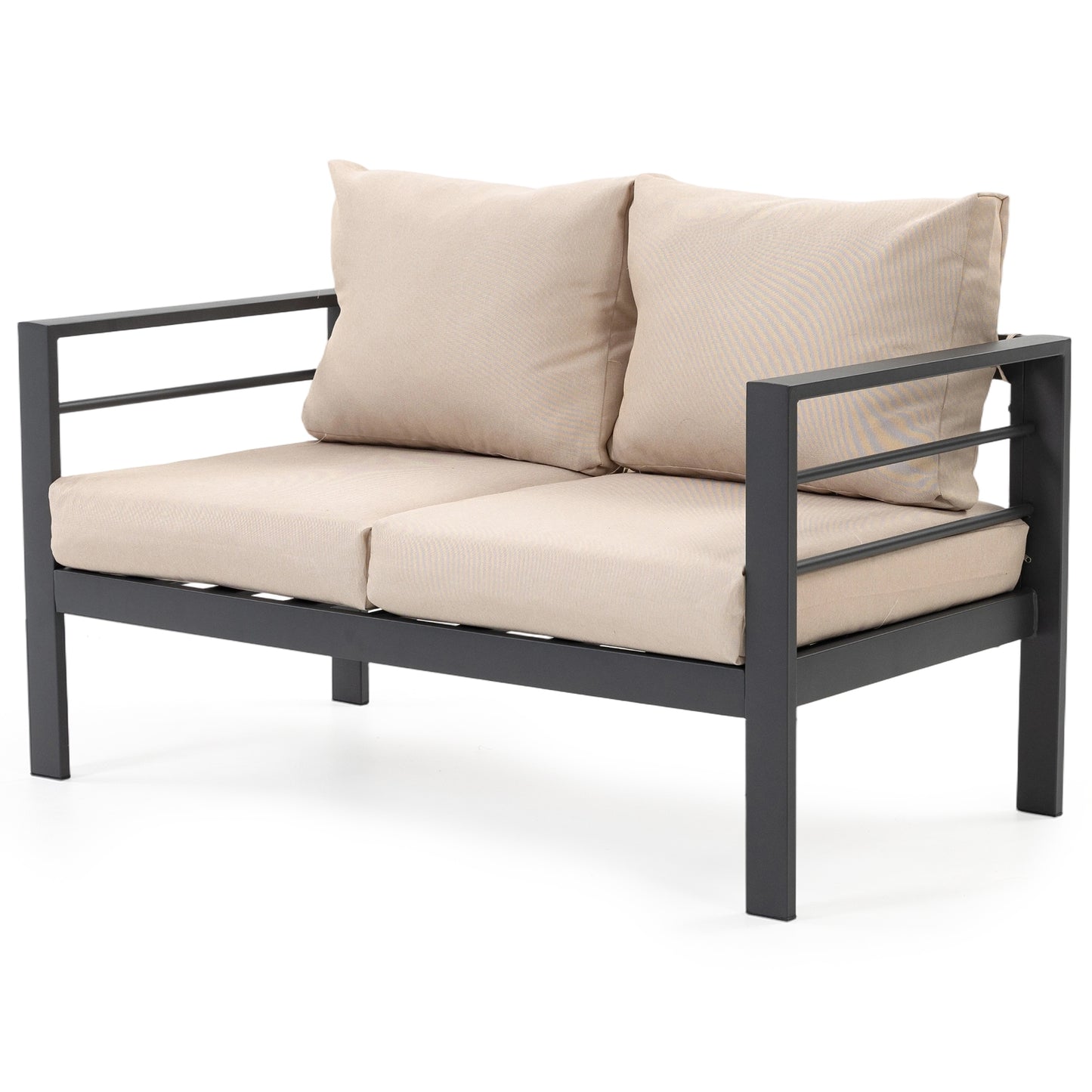 Delmango Outdoor Patio Furniture Sofa, 2-Seater Metal Frame Chair Couch with Removable Washable Cushions, Wide Armrests & All-Weather for Garden, Balcony, Backyard - Beige