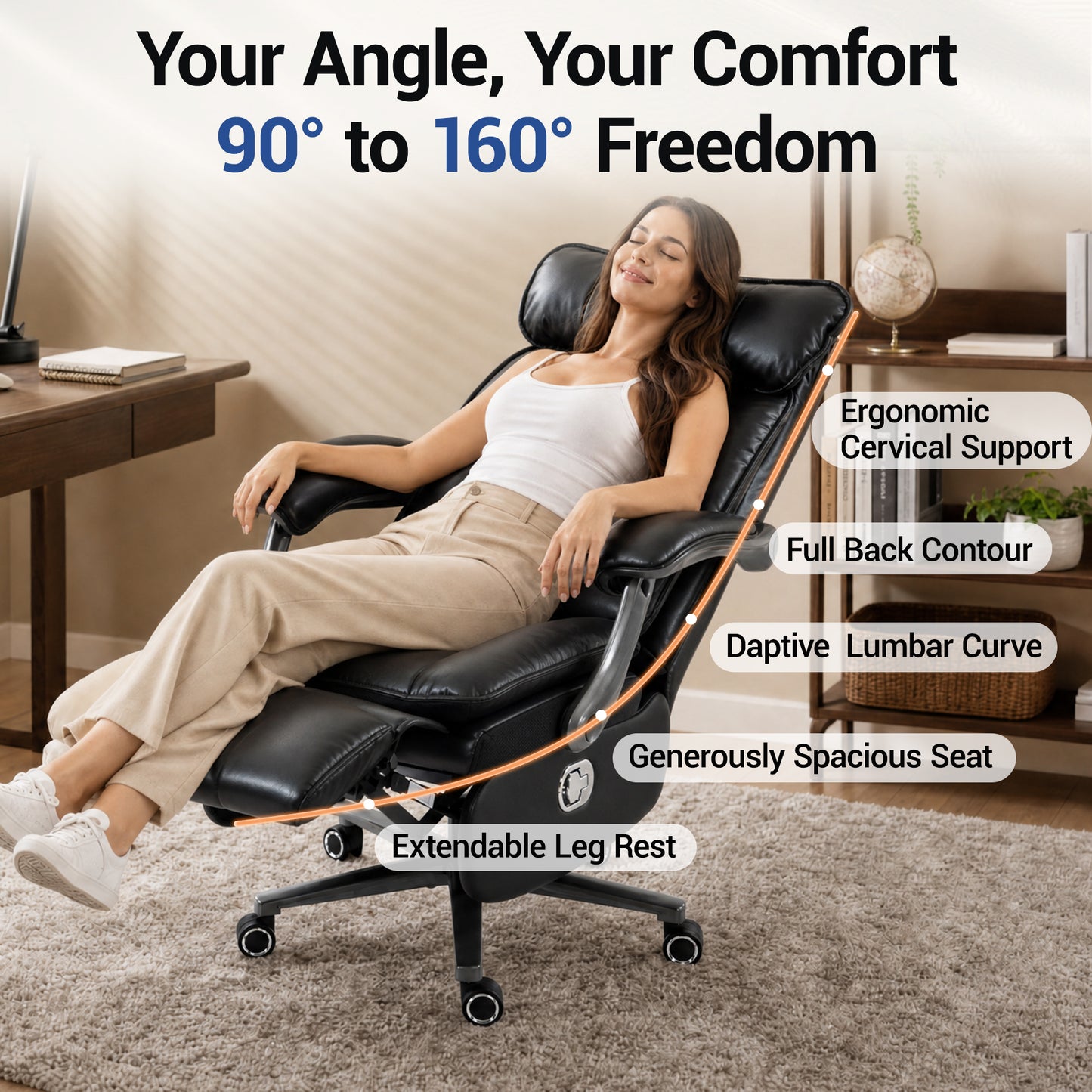 Delmango Executive Office Chair for Big & Tall, USB Charging Port, PU Leather High Back with Footrest, 420lbs Capacity, Electric Recline, Black
