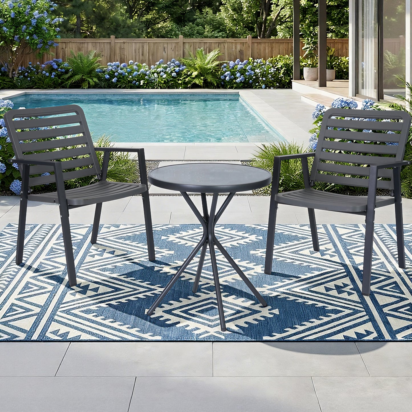 DELMANGO 3 Pieces Bistro Table and Chairs, Waterproof Patio Furniture Set, All-Weather Outdoor Table and Chairs, Balcony Furniture for Porch, Yard, Garden, Grey