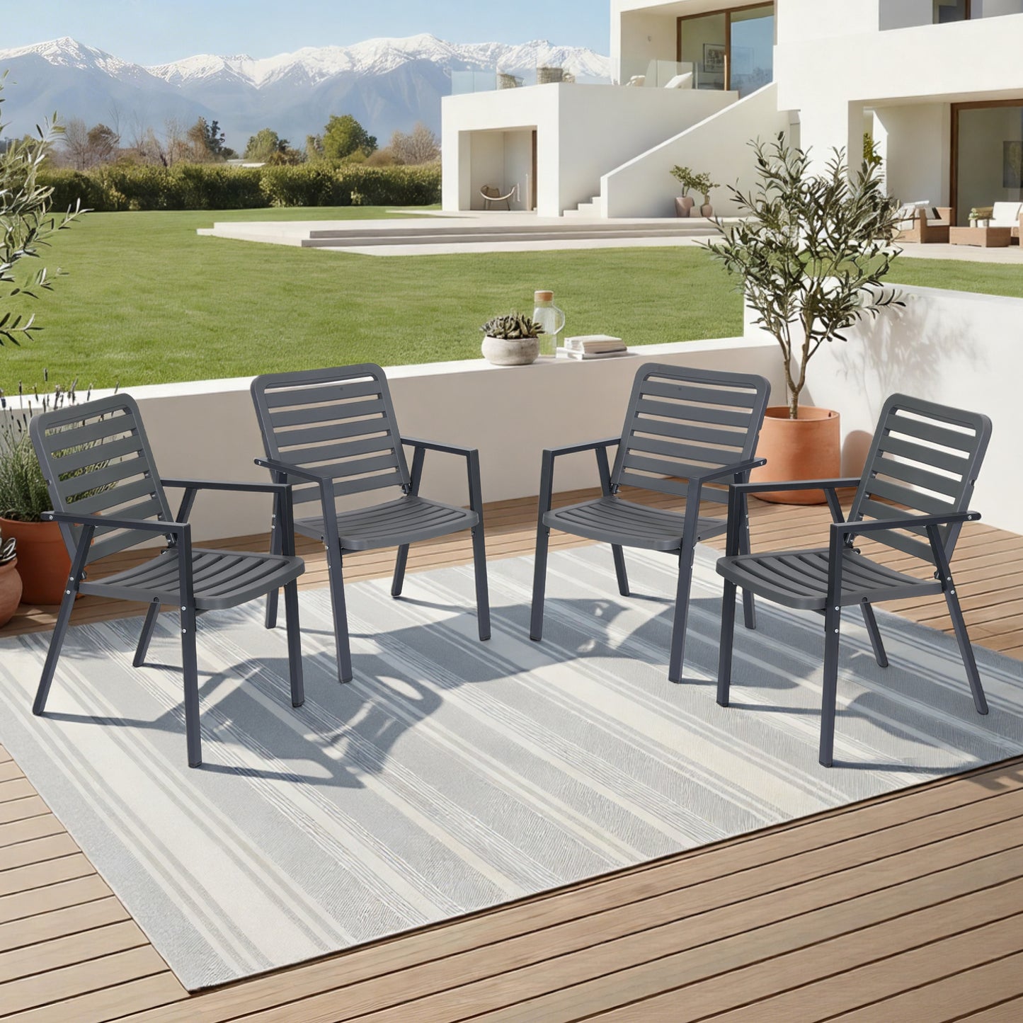DELMANGO Outdoor Dining Chairs Set of 2, All-Weather PP-Patio Chairs, Metal Frame Outdoor Chairs, Waterproof Restaurant Chairs for Front Porch, Balcony Chairs for Backyard Garden, Grey
