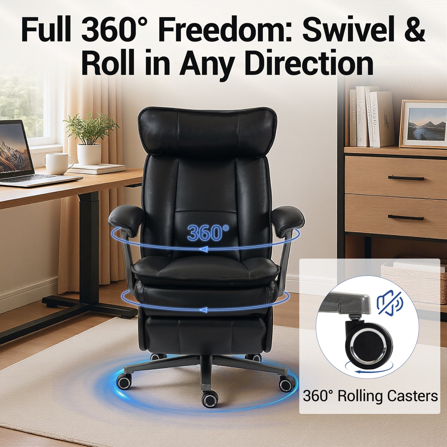Delmango Executive Office Chair for Big & Tall, USB Charging Port, PU Leather High Back with Footrest, 420lbs Capacity, Electric Recline, Black