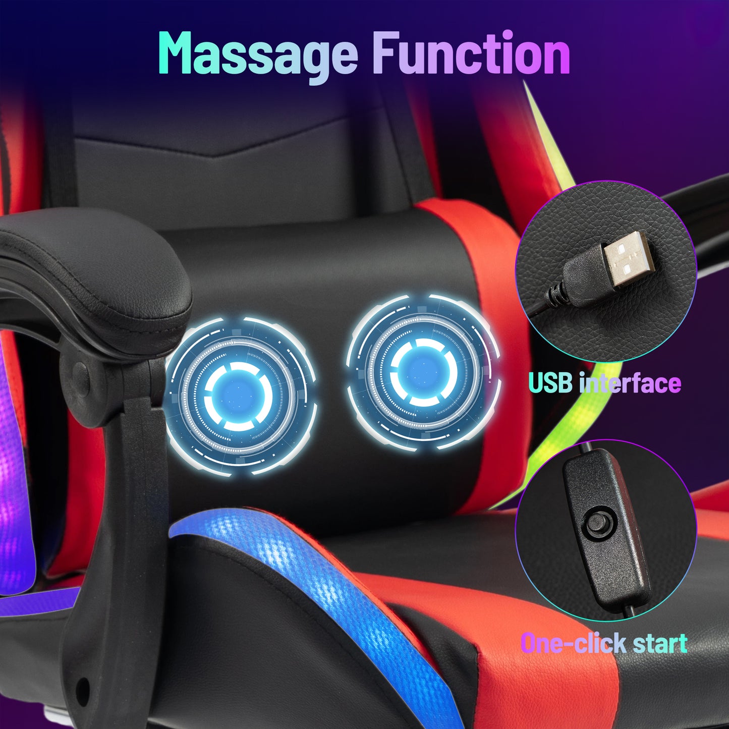 DELMANGO Gaming Chair,Racing Style RGB LED Lights Gaming Chair with Footrest and Massage Lumbar Support ,High Back Reclining Computer Chair for Adults and Kids Red/Black