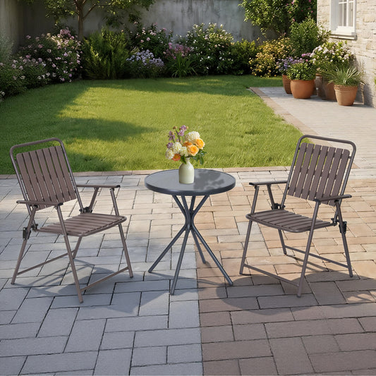 DELMANGO 3 Pieces Patio Furniture Set, Bistro Table and Foldable Chairs, Waterproof Patio Furniture Folding Set, All-Weather outdoor table and chairs, Balcony Furniture for Porch, Yard, Garden, Brown
