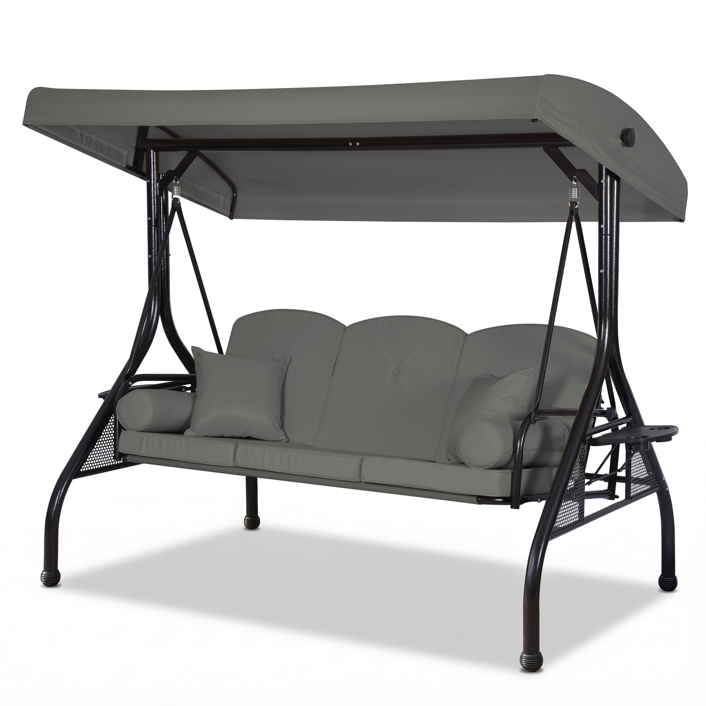 DELMANGO 3-Seat Outdoor Porch Swing with Adjustable Canopy, 2 in 1 Convertible Patio Swing Bed, Patio Glider Swing for Backyard, Gray