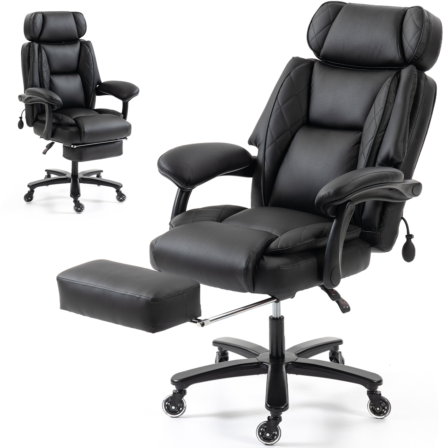 DELMANGO Big and Tall Office Chair, Heavy Duty Executive Office Desk Chair with Footrest, Waist Lumber Support, Adjustable Headrest, Black