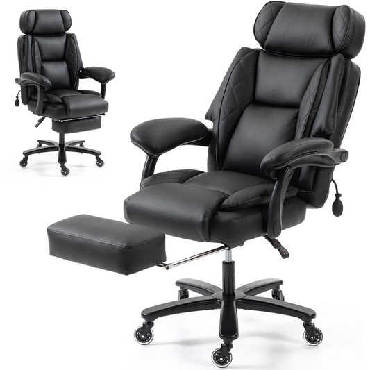 DELMANGO Big and Tall Office Chair, Heavy Duty Executive Office Desk Chair with Footrest, Waist Lumber Support, Adjustable Headrest, Black