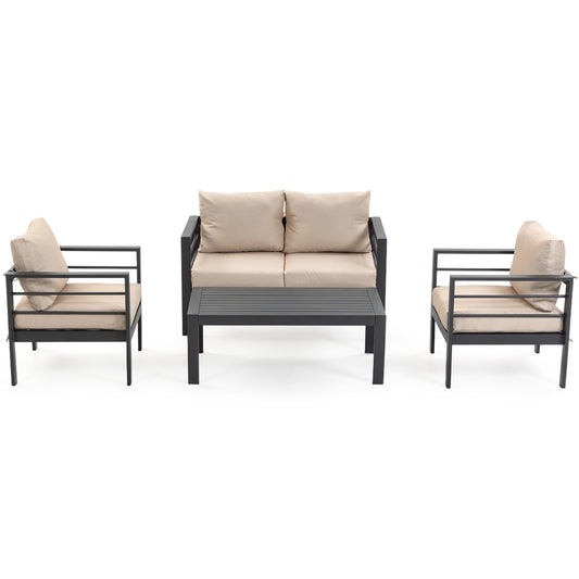 DELMANGO 4 Pieces Patio Furniture Set, Outdoor Conversation Set All-Weather Patio Sofa Set for Garden, Balcony, Deck, Backyard Beige