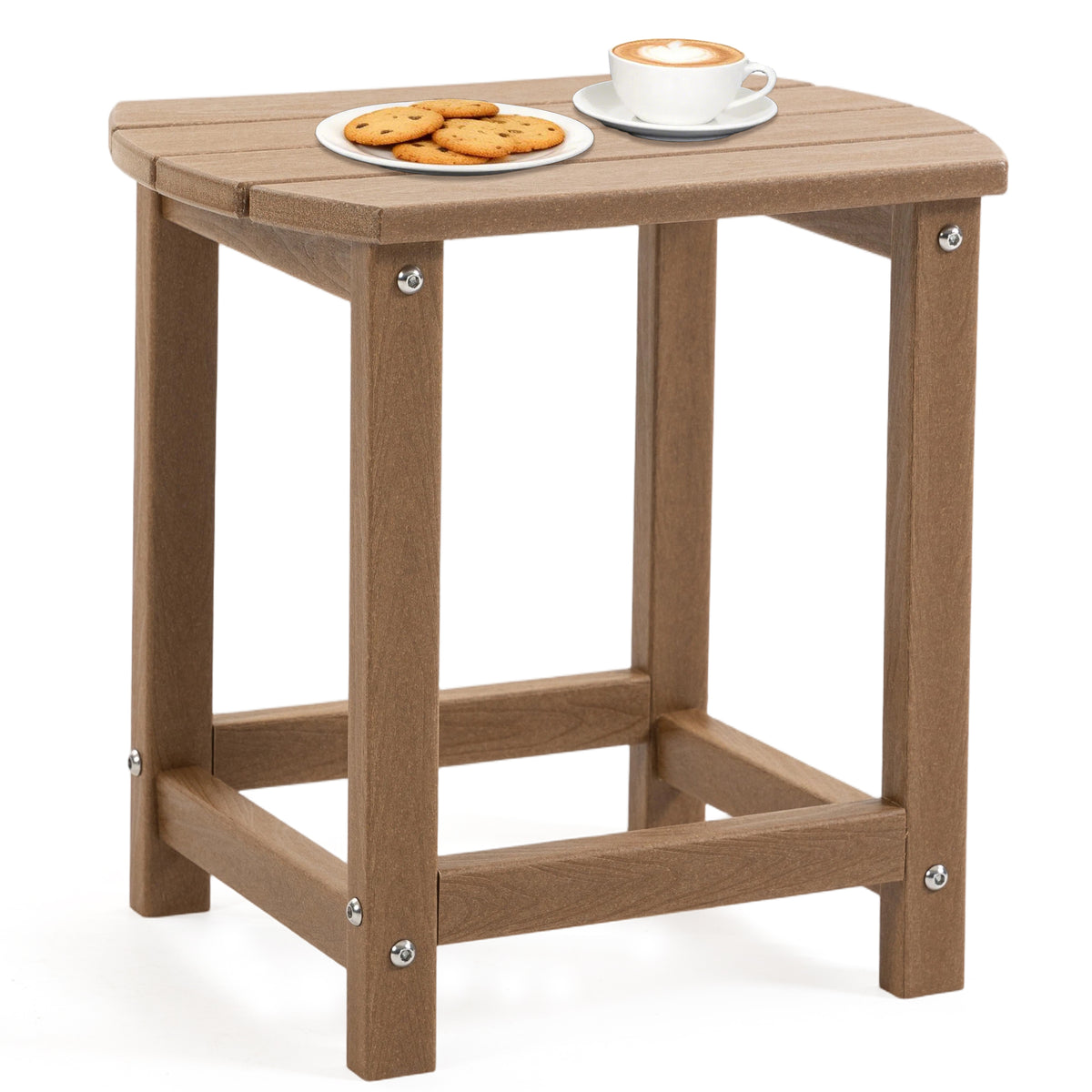 DELMANGO HDPE Outdoor Side Table - All Weather Performance Patio Side Table, Waterproof Small Outdoor End Table for Patio, Garden, Lawn, Pool, Balcony, Living Room Brown