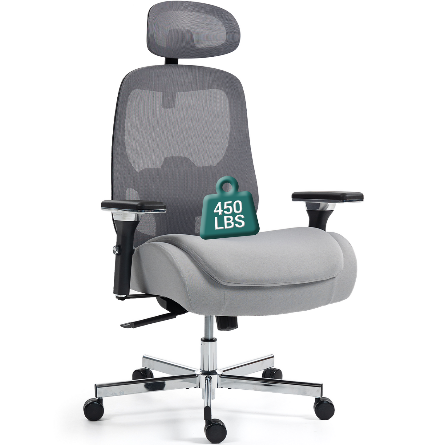 DELMANGO Ergonomic Mesh Office Chair, Comfortable Big and Tall Executive Desk Chair with 4D Adjustable Arms, 2D Lumbar Support & Headrest, Grey