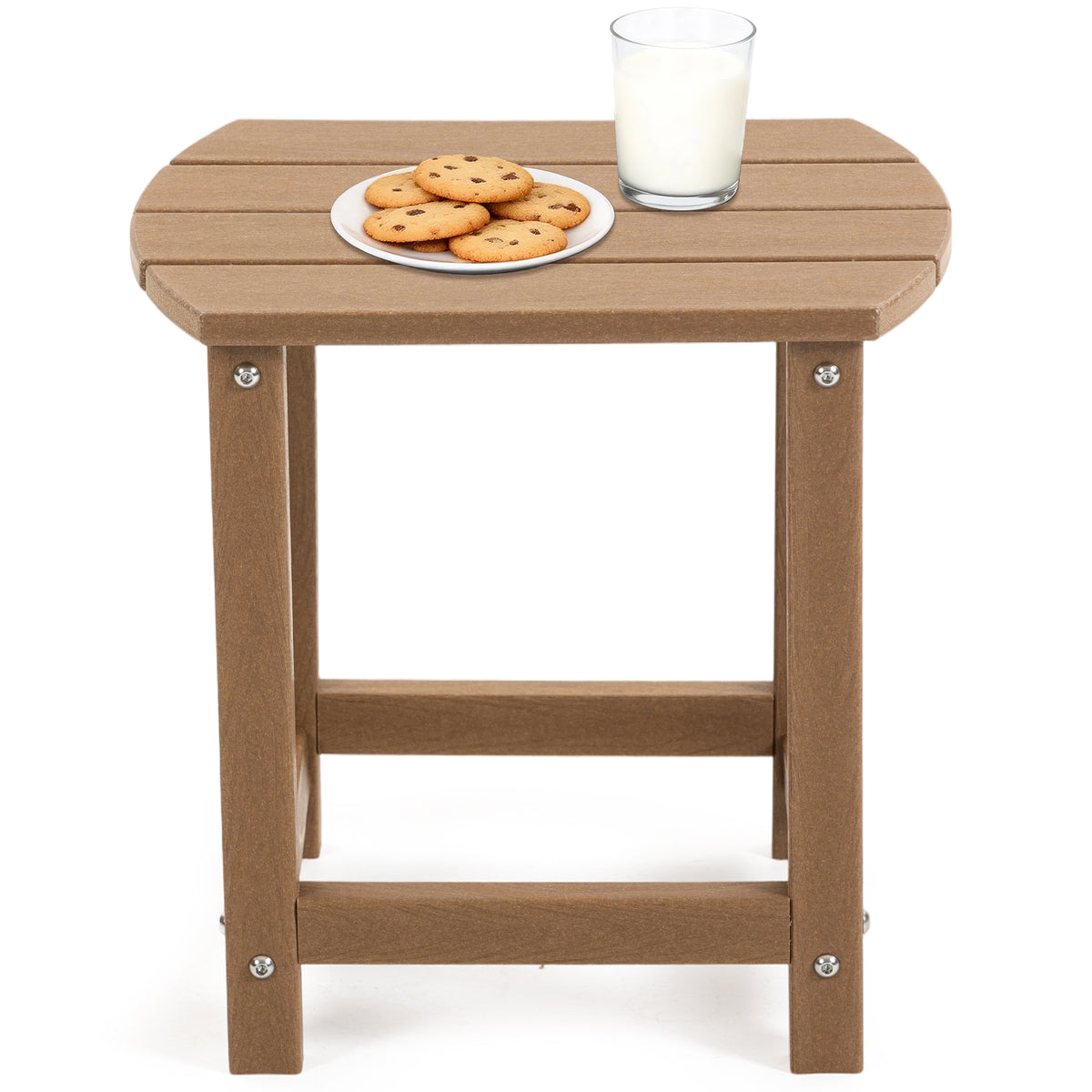 DELMANGO HDPE Outdoor Side Table - All Weather Performance Patio Side Table, Waterproof Small Outdoor End Table for Patio, Garden, Lawn, Pool, Balcony, Living Room Brown