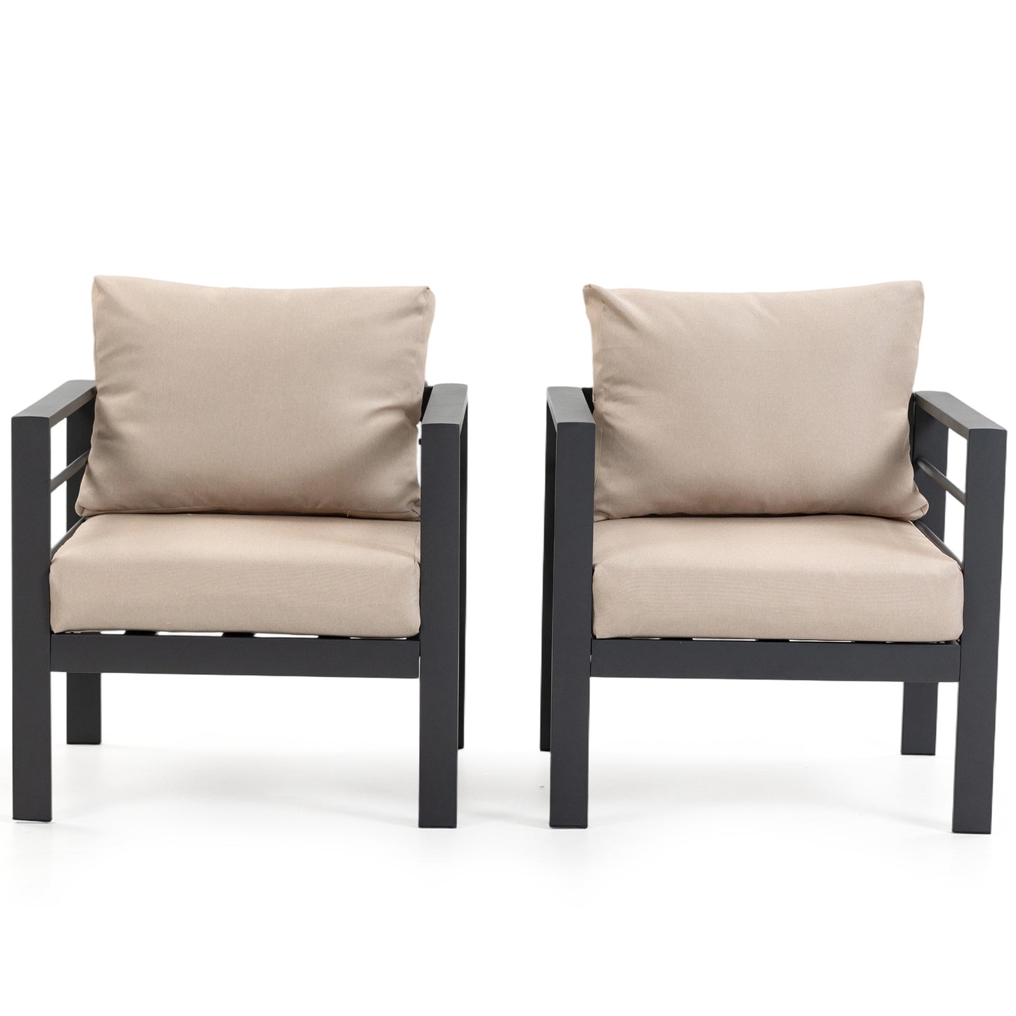 DELMANGO 2 Pieces Outdoor Patio Chairs Set with Removable Washable Cushions, Wide Armrests & All-Weather Metal Frame for Garden, Balcony, Backyard - Beige