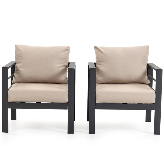 DELMANGO 2 Pieces Outdoor Patio Chairs Set with Removable Washable Cushions, Wide Armrests & All-Weather Metal Frame for Garden, Balcony, Backyard - Beige