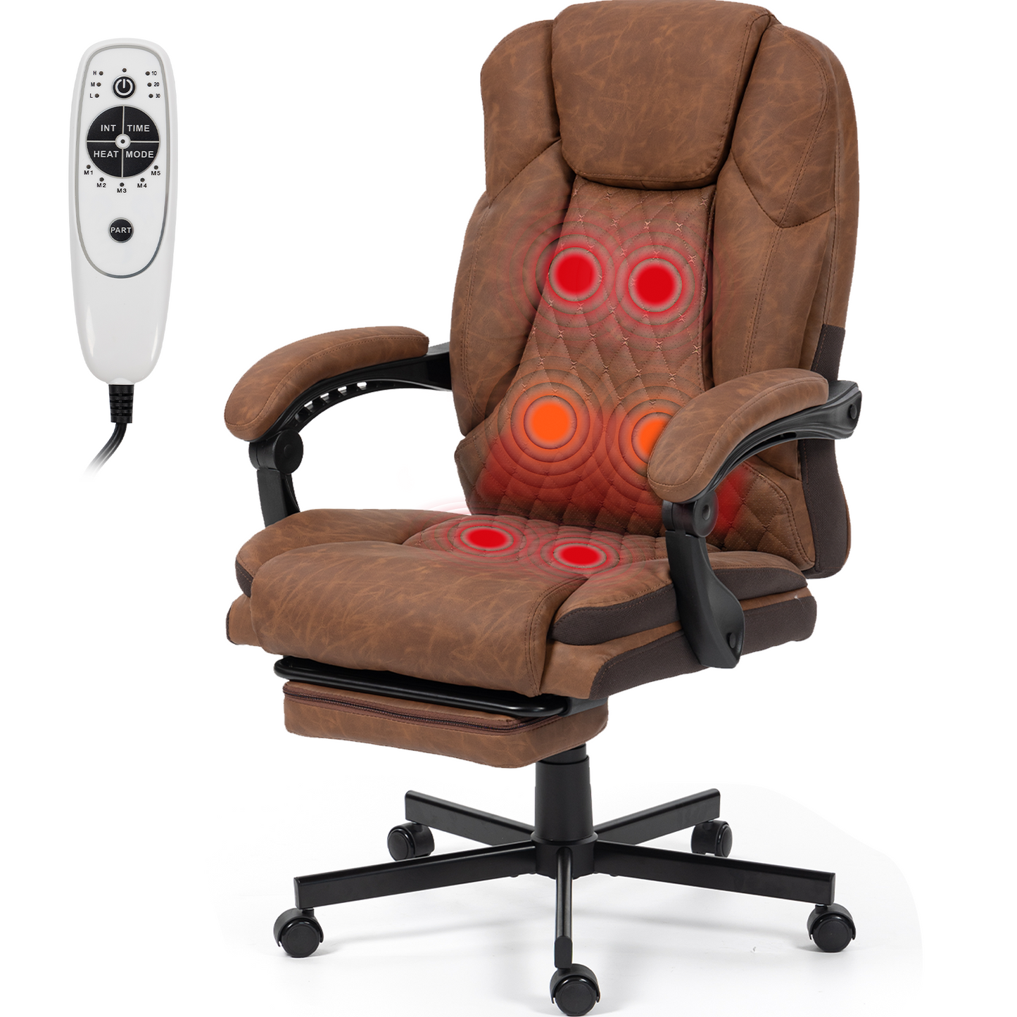 DELMANGO Massage Office Chair with Footrest, 6-Point Vibration Heating Executive Desk Chair, Ergonomic Home Office Chair, Brown