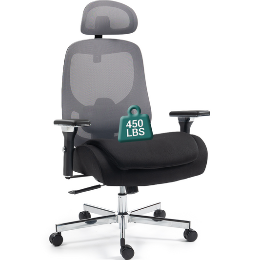 DELMANGO Ergonomic Mesh Office Chair, Comfortable Big and Tall Executive Desk Chair with 4D Adjustable Arms, 2D Lumbar Support & Headrest, Black/Grey