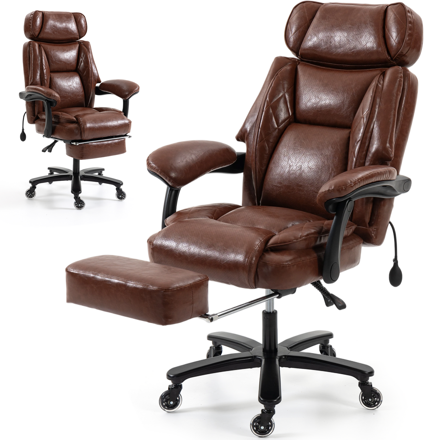 DELMANGO Big and Tall Office Chair, Heavy Duty Executive Office Desk Chair with Footrest, Waist Lumber Support, Adjustable Headrest, Brown