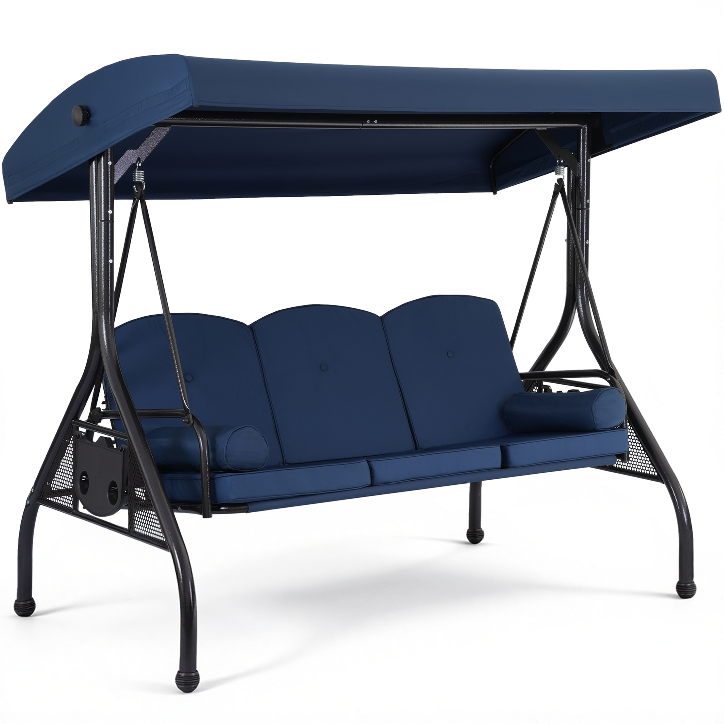 DELMANGO 3-Seat Outdoor Porch Swing with Adjustable Canopy, 2 in 1 Convertible Patio Swing Bed, Patio Glider Swing for Backyard, Blue