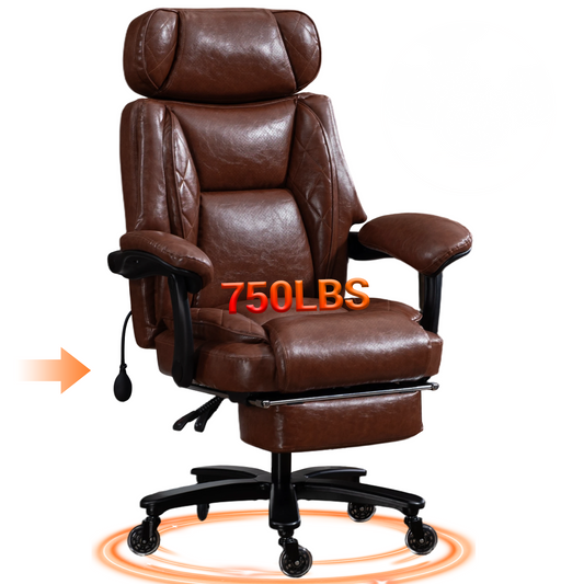 DELMANGO Big and Tall Office Chair, Heavy Duty Executive Office Desk Chair with Footrest, Waist Lumber Support, Adjustable Headrest, Brown
