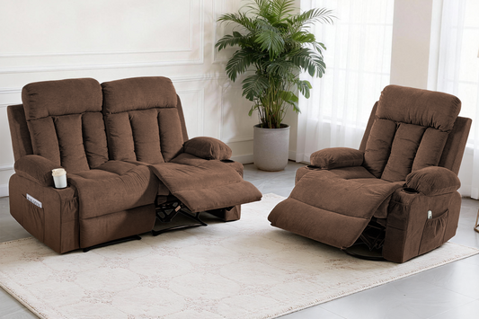 DELMANGO Manual Recliner Sofa Set for Home Theater, Office (Brown, Loveseat+Chair)