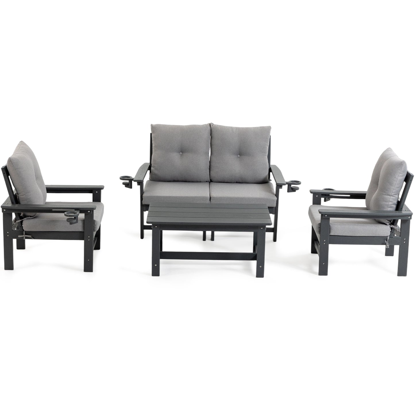 DELMANGO Patio Furniture Sets,7 Pieces Outdoor Conversation Set with Removable Washable Cushion,Wood Tepoy and Table Gray