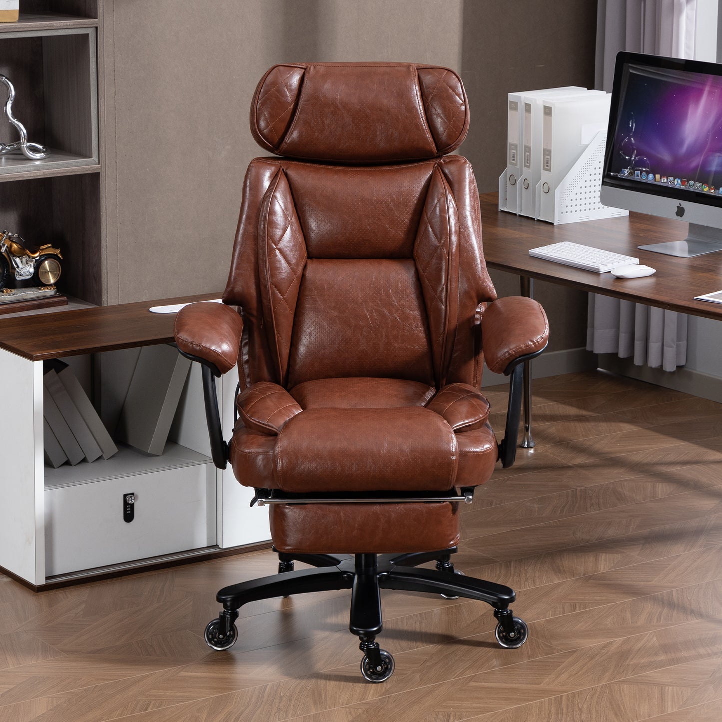 DELMANGO Big and Tall Office Chair, Heavy Duty Executive Office Desk Chair with Footrest, Waist Lumber Support, Adjustable Headrest, Brown