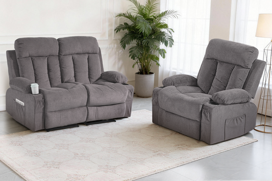 DELMANGO Manual Recliner Sofa Set for Home Theater, Office (Grey, Loveseat+Chair)