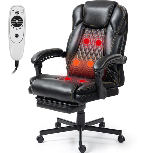 DELMANGO Massage Office Chair with Footrest, 6-Point Vibration Heating Executive Desk Chair, Ergonomic Home Office Chair, Black
