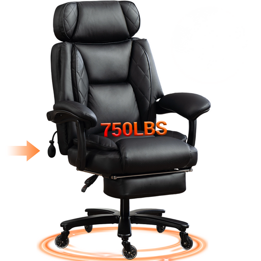 DELMANGO Big and Tall Office Chair, Heavy Duty Executive Office Desk Chair with Footrest, Waist Lumber Support, Adjustable Headrest, Black