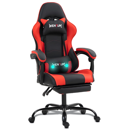 DELMANGO Ergonomic Reclining Gaming Chair with Linkage Armrests & Footrest, Racing Style Office Chair, PU Leather Computer Desk Chair, Red