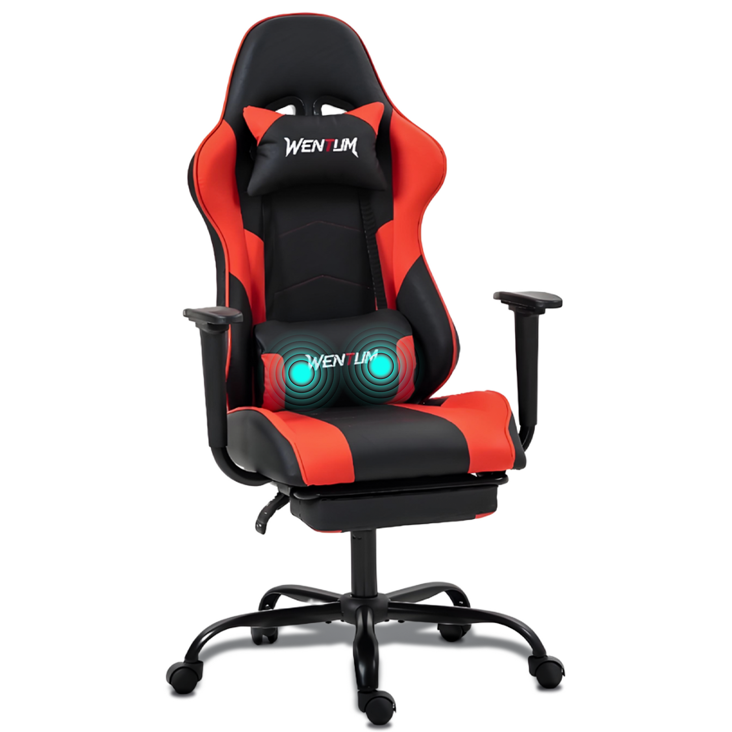 DELMANGO Massage Gaming Chair with Recline and Footrest, Racing Style PU Leather Office Desk Chair with Head Pillow for Adults, Red