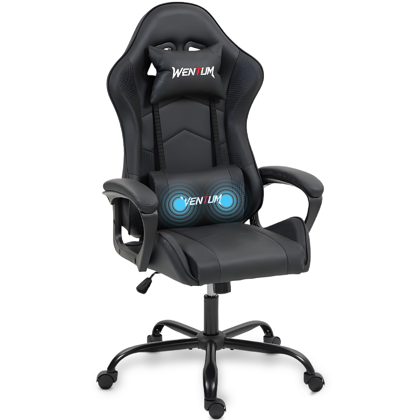 DELMANGO Ergonomic Gaming Chair, Racing Style Office Computer Desk Chair, Swivel PU Leather PC Gamer Chair, Black