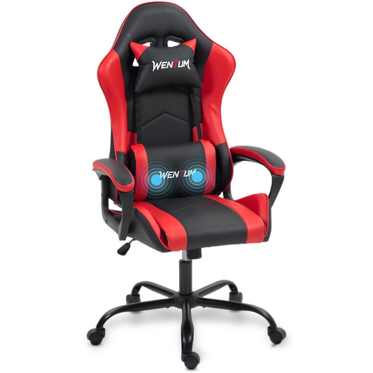 DELMANGO Ergonomic Gaming Chair, Racing Style Office Computer Desk Chair, Swivel PU Leather PC Gamer Chair, Red