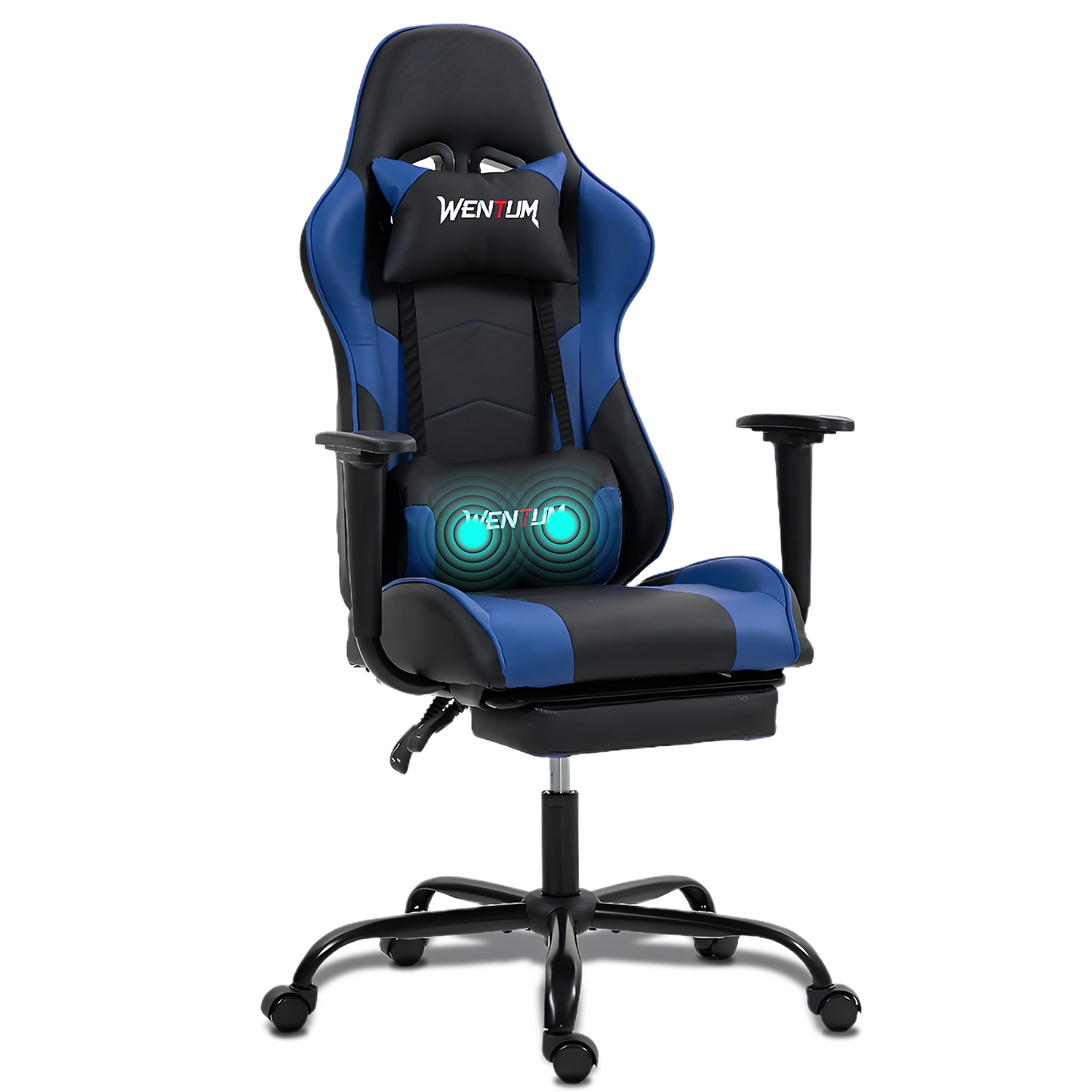 DELMANGO Massage Gaming Chair with Recline and Footrest, Racing Style PU Leather Office Desk Chair with Head Pillow for Adults, Blue
