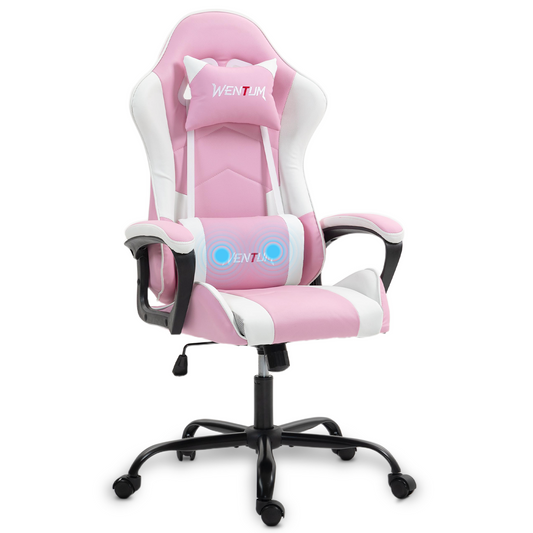 DELMANGO Ergonomic Gaming Chair, Racing Style Office Computer Desk Chair, Swivel PU Leather PC Gamer Chair, Pink