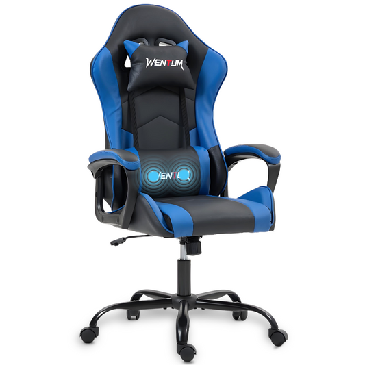 DELMANGO Ergonomic Gaming Chair, Racing Style Office Computer Desk Chair, Swivel PU Leather PC Gamer Chair, Blue