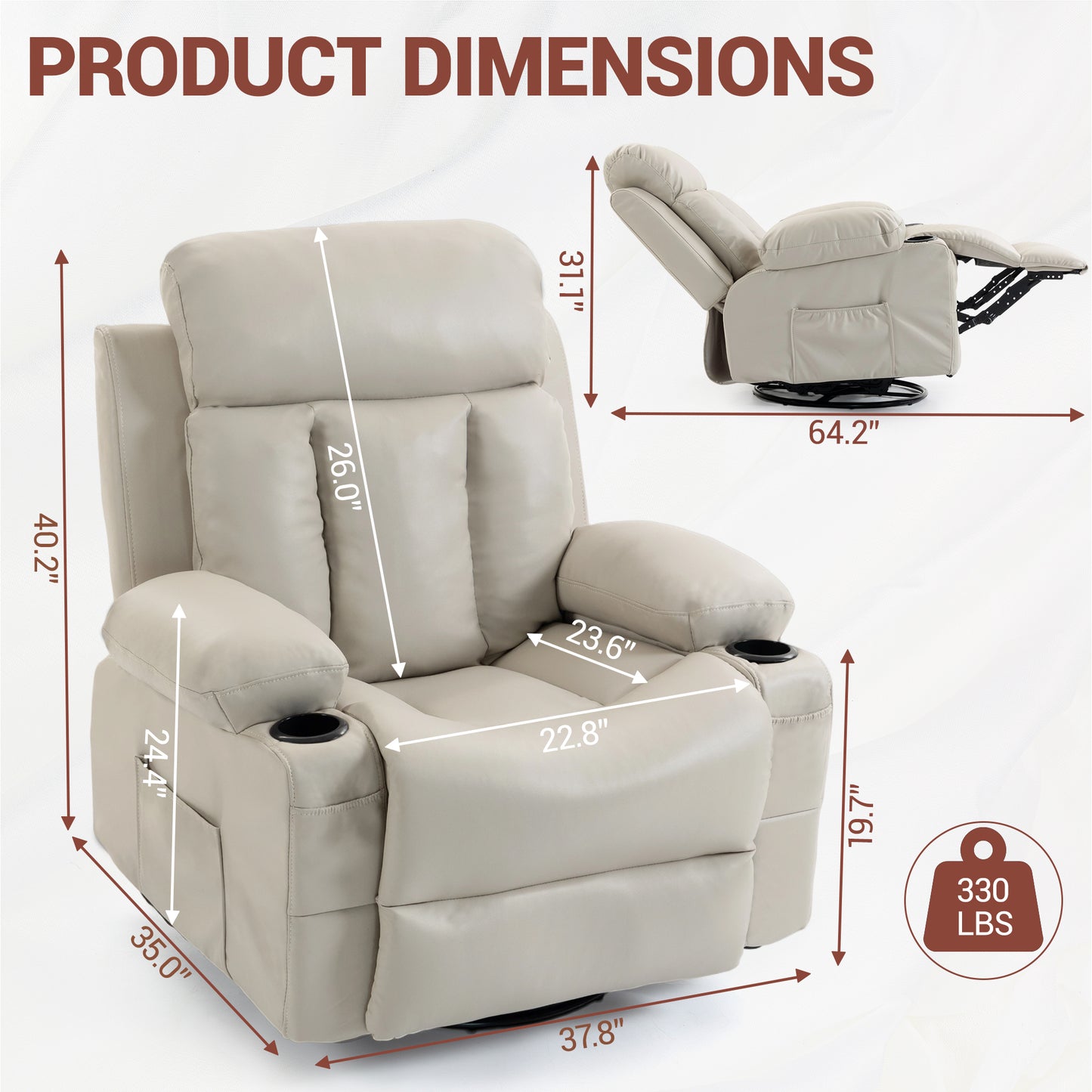 Delmango Power Recliner Chair for Audlts PU Leather Swivel Rocker Recliner Chair Massage Sofa Chair for Living Room Beige