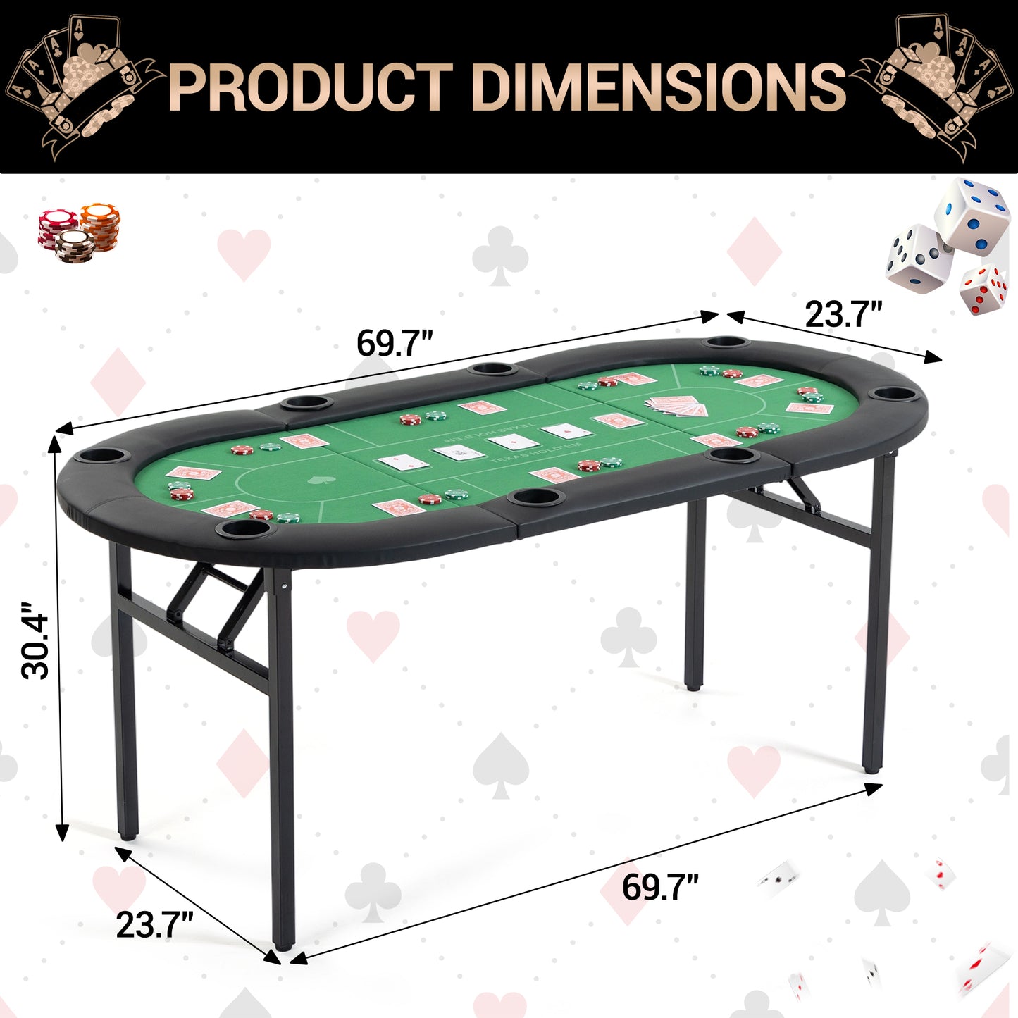 DELMANGO Foldable Poker Table for 8 Players Oval Game Table with Cup Holders & Chip Trays, Portable Casino Table for Texas Holdem, Blackjack, Home Game Nights Green